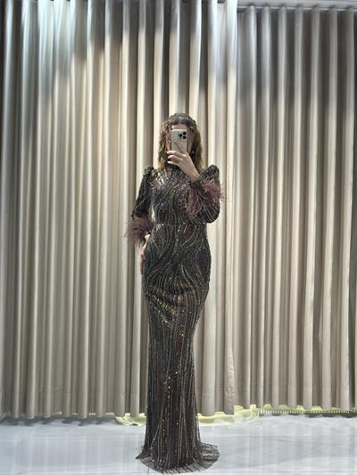 Bakır Taşlı Tesettür Abiye Tesettür Abiye Elbise | Kaleiçi Yıldızlar