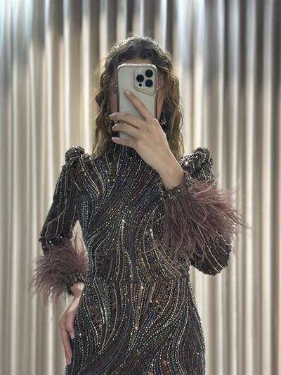 Bakır Taşlı Tesettür Abiye Tesettür Abiye Elbise | Kaleiçi Yıldızlar