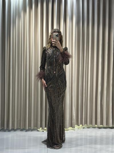 Bakır Taşlı Tesettür Abiye Tesettür Abiye Elbise | Kaleiçi Yıldızlar