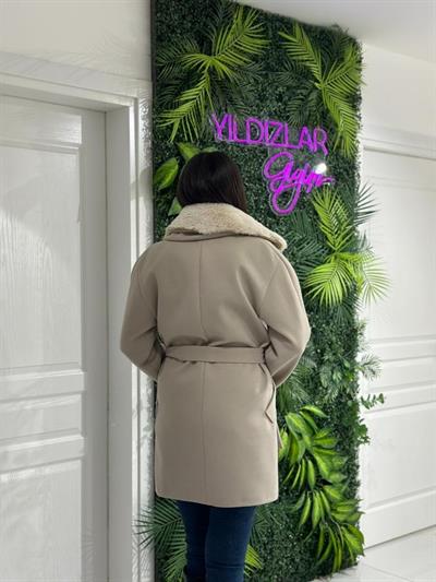 Bej Bebe Yaka Kürklü Kaban DŞS514 | Kaleiçi Yıldızlar