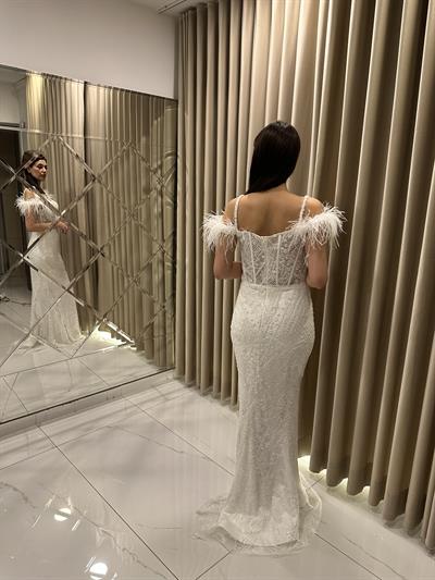 Beyaz Otriş Detay Balık Abiye Elbise | Kaleiçi Yıldızlar