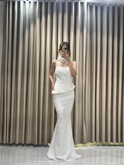Beyaz Straplez Balık Model Abiye Elbise | Kaleiçi Yıldızlar