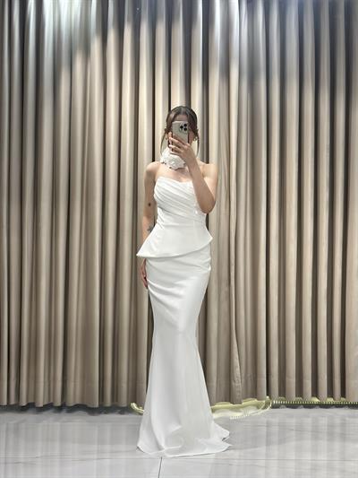 Beyaz Straplez Balık Model Abiye Elbise | Kaleiçi Yıldızlar