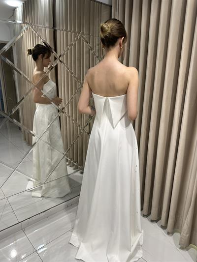 Beyaz Straplez Damla Taş Model Çan Model Abiye Elbise | Kaleiçi Yıldızlar