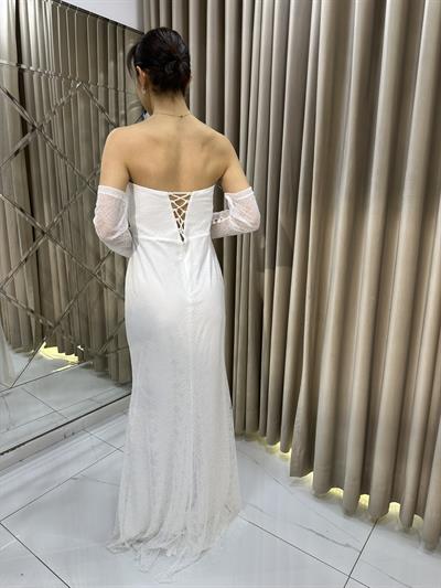Beyaz Dantel İşlemeli Balık Model Abiye Elbise | Kaleiçi Yıldızlar