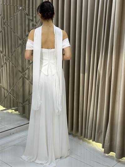 Beyaz Kloş Etek Abiye Elbise | Kaleiçi Yıldızlar