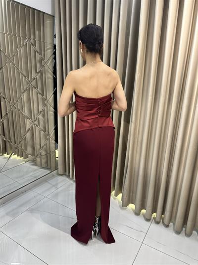 Bordo Yeni Sezon Straplez Abiye 5382 | Kaleiçi Yıldızlar