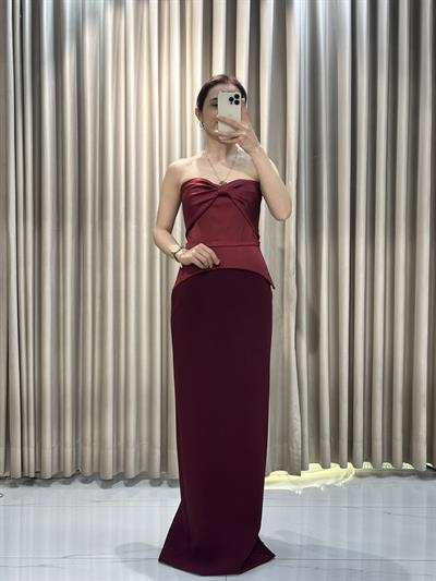 Bordo Yeni Sezon Straplez Abiye 5382 | Kaleiçi Yıldızlar
