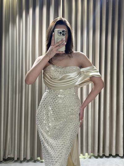 Gold Pul Payet Balık Model Abiye Elbise | Kaleiçi Yıldızlar