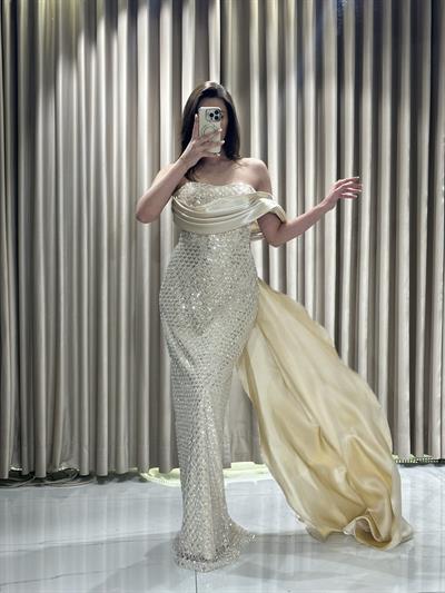 Gold Pul Payet Balık Model Abiye Elbise | Kaleiçi Yıldızlar