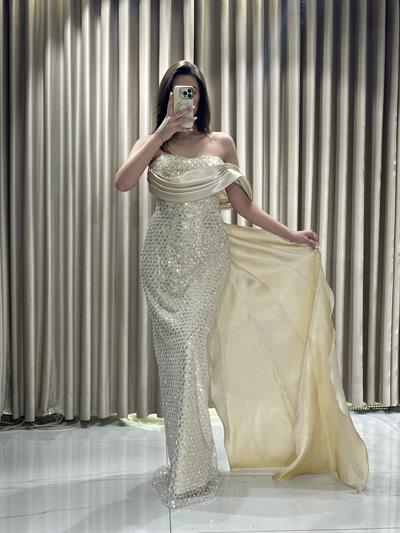 Gold Pul Payet Balık Model Abiye Elbise | Kaleiçi Yıldızlar