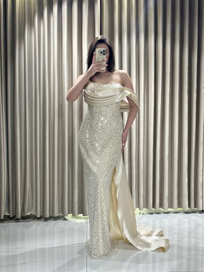 Gold Pul Payet Balık Model Abiye Elbise | Kaleiçi Yıldızlar