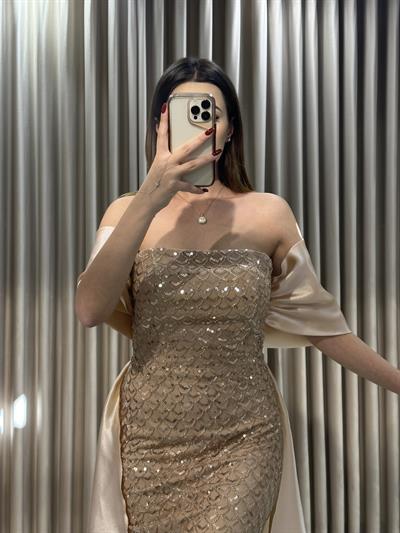 Gold Taş İşlemeli Abiye Elbise | Kaleiçi Yıldızlar