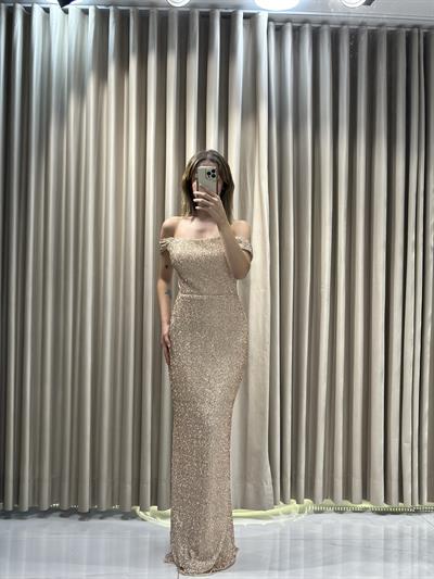 Gold Kırma Taş Abiye Elbise | Kaleiçi Yıldızlar