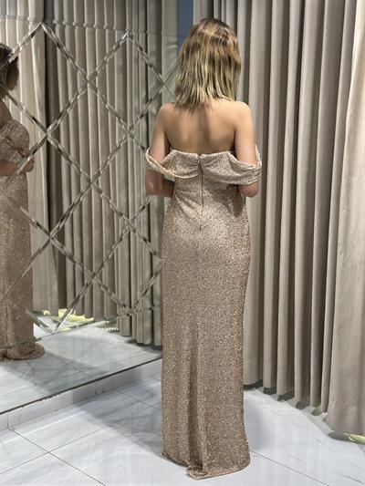 Gold Kırma Taş Abiye Elbise | Kaleiçi Yıldızlar