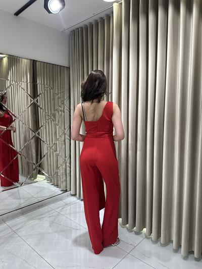 Kırmızı Beli Kemerli Abiye Elbise Tulum Abiye Elbise | Kaleiçi Yıldızlar