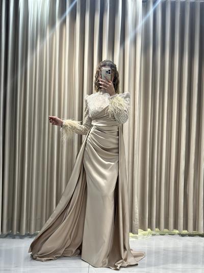 Krem Tasarım Tesettür Abiye Tesettür Abiye Elbise | Kaleiçi Yıldızlar