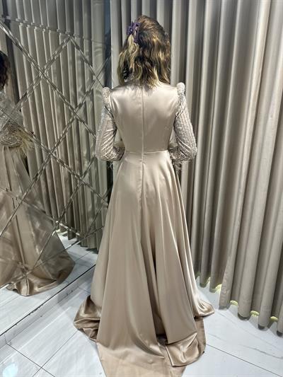 Krem Tasarım Tesettür Abiye Tesettür Abiye Elbise | Kaleiçi Yıldızlar