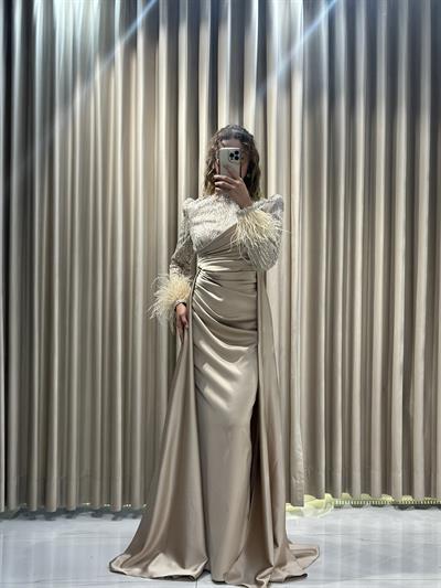 Krem Tasarım Tesettür Abiye Tesettür Abiye Elbise | Kaleiçi Yıldızlar