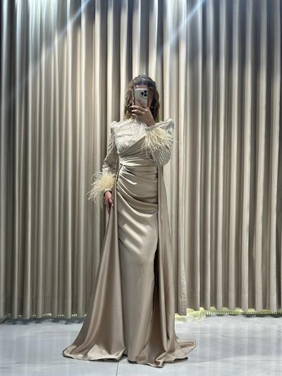 Krem Tasarım Tesettür Abiye Tesettür Abiye Elbise | Kaleiçi Yıldızlar