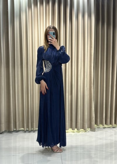Lacivert Janjan Taşlı Balık Model Abiye Elbise | Kaleiçi Yıldızlar