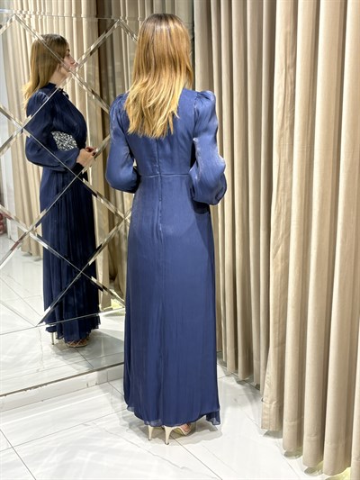 Lacivert Janjan Taşlı Balık Model Abiye Elbise | Kaleiçi Yıldızlar