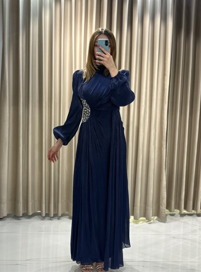 Lacivert Janjan Taşlı Balık Model Abiye Elbise | Kaleiçi Yıldızlar