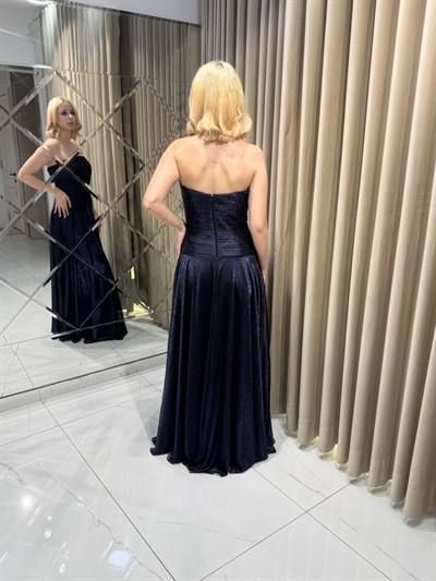 Lacivert Sedef Kumaş Straplez Balık Model Abiye Elbise | Kaleiçi Yıldızlar