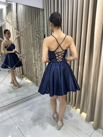 Lacivert Mini Saten Abiye Elbise | Kaleiçi Yıldızlar