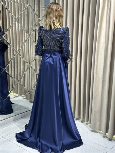 Lacivert Taş İşlemeli Tesettür Abiye Tesettür Abiye Elbise | Kaleiçi Yıldızlar