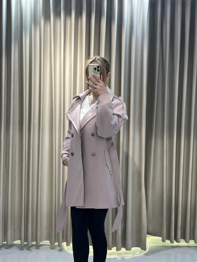 Pembe Omuz Apoletli Kaşe Kaban DŞS531 | Kaleiçi Yıldızlar