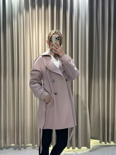 Pembe Omuz Apoletli Kaşe Kaban DŞS531 | Kaleiçi Yıldızlar