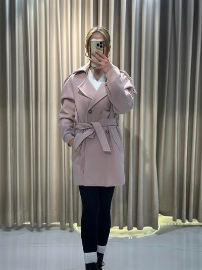 Pembe Omuz Apoletli Kaşe Kaban DŞS531 | Kaleiçi Yıldızlar