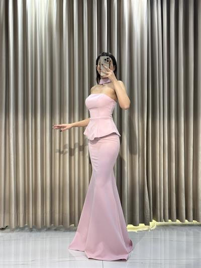 Pudra Staplez Balık Model Abiye Elbise | Kaleiçi Yıldızlar