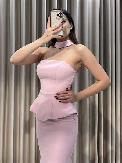 Pudra Staplez Balık Model Abiye Elbise | Kaleiçi Yıldızlar
