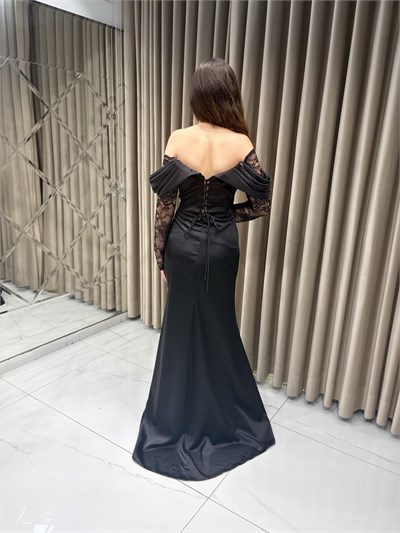Siyah Dantel Kol Balık Model Abiye Elbise | Kaleiçi Yıldızlar