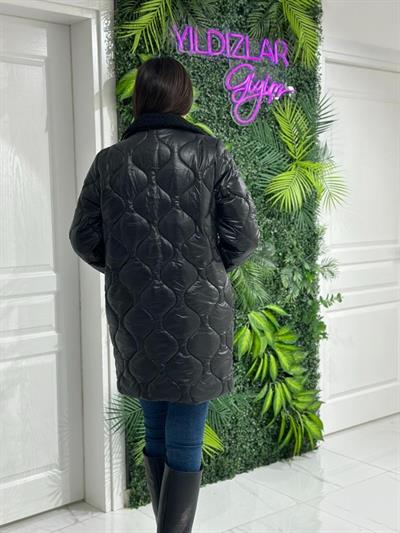 Siyah Yakası Kürklü Kapitone Dikişli Kaban Mont Ro99077 | Kaleiçi Yıldızlar