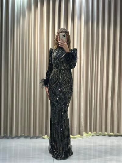 Siyah Taşlı Tesettür Abiye Tesettür Abiye Elbise | Kaleiçi Yıldızlar