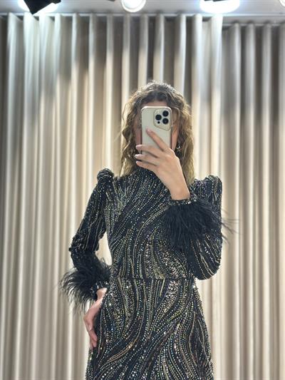 Siyah Taşlı Tesettür Abiye Tesettür Abiye Elbise | Kaleiçi Yıldızlar