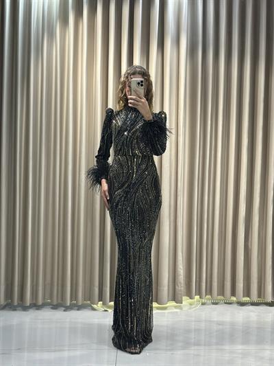 Siyah Taşlı Tesettür Abiye Tesettür Abiye Elbise | Kaleiçi Yıldızlar