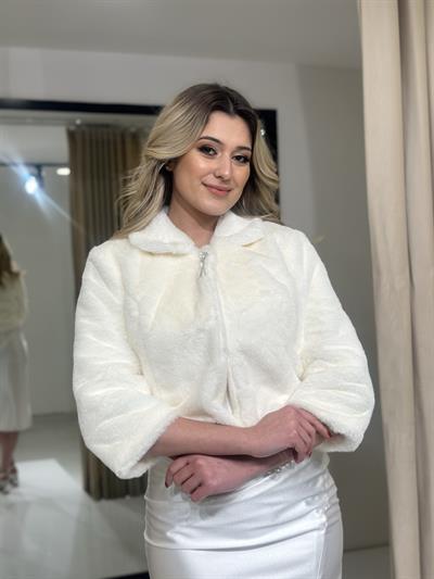 Krem Şık Peluş Bolero Abiye Elbise | Kaleiçi Yıldızlar