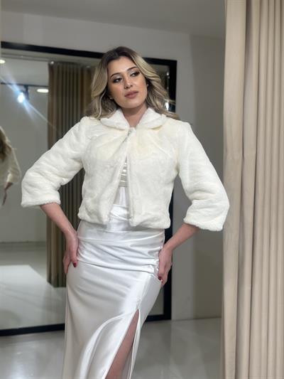 Krem Şık Peluş Bolero Abiye Elbise | Kaleiçi Yıldızlar