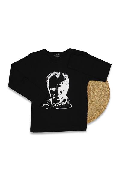 UNISEX 5/8 YAŞ ATATÜRK BASKILI SİYAH UZUN KOL BADİ