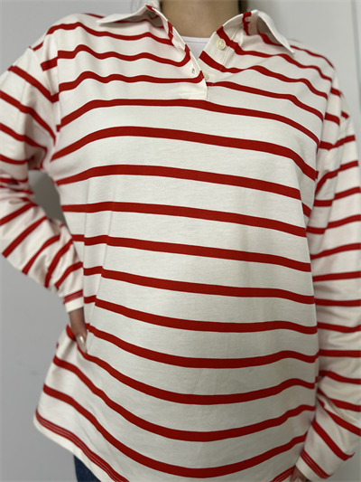Kırmızı Beyaz Uzun Kol T-Shirt