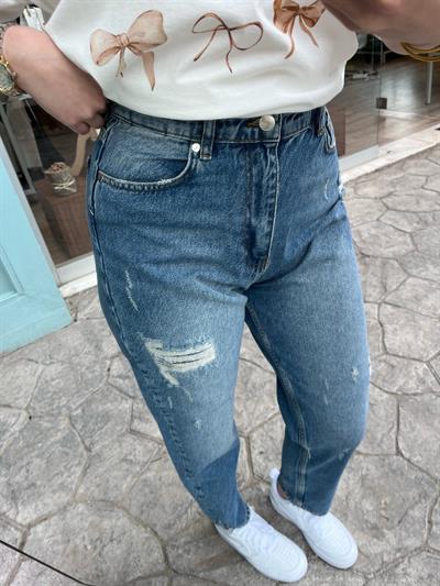Yırtık Detaylı Denim Pantolon