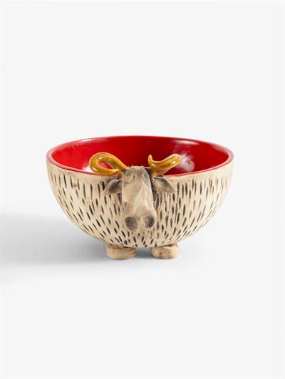 El Yapımı Seramik Boğa Figürlü Kase 