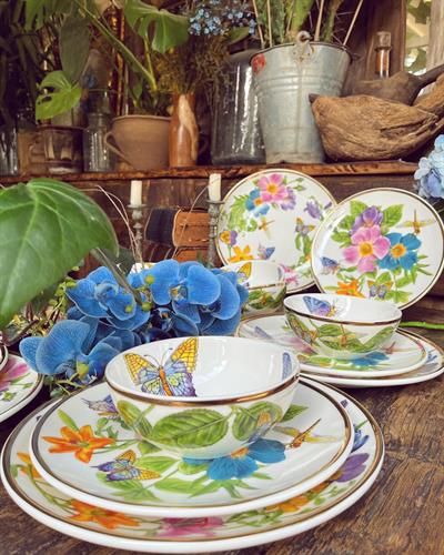 Flora 6 Kişilik 18 Parça New Bone China Porselen Yemek Takımı Çiçek ve Kelebek Desenli 