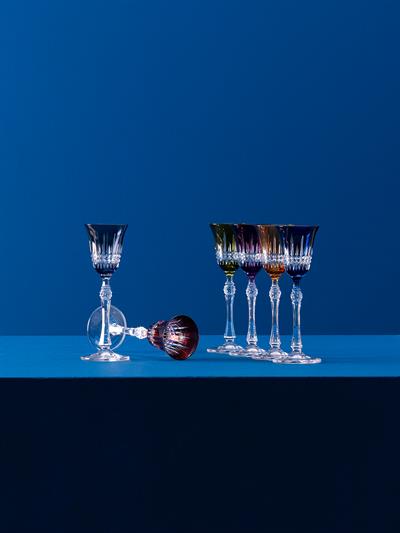 Renkli Kristal Şarap Kadehi Seti – 6lı Boncuk Bordürlü İnce Uzun Saplı