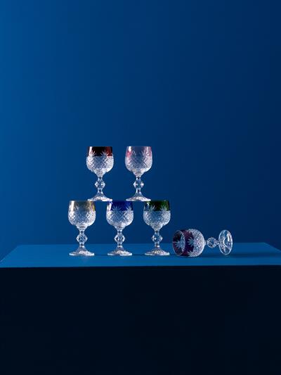Renkli Kristal Şarap Kadehi Seti – 6lı Yıldız Kesim