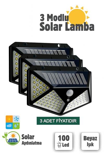 100 LED Güneş Enerjili Solar Bahçe Aydınlatma 3 Modlu Hareket Sensörlü Su Geçirmez Işık 3 ADET